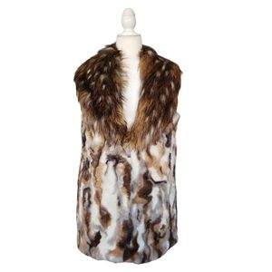 Adrienne Landau Faux Fur Animal Print Vest Womens Size M Preppy Luxury